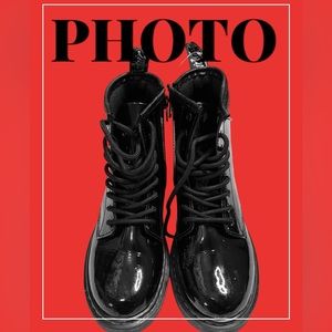 New DR. MARTENS 1460J Black Patent Side Zip Lace-Up Combat Boot Youth Kid Sz 3